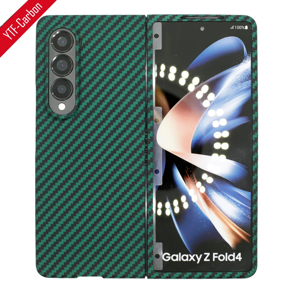 

YTF-Carbon Carbon fiber phone case For Samsung Galaxy Z Fold 5 Aramid fiber Anti-fall busines cover Galaxy Z Fold 4 Green