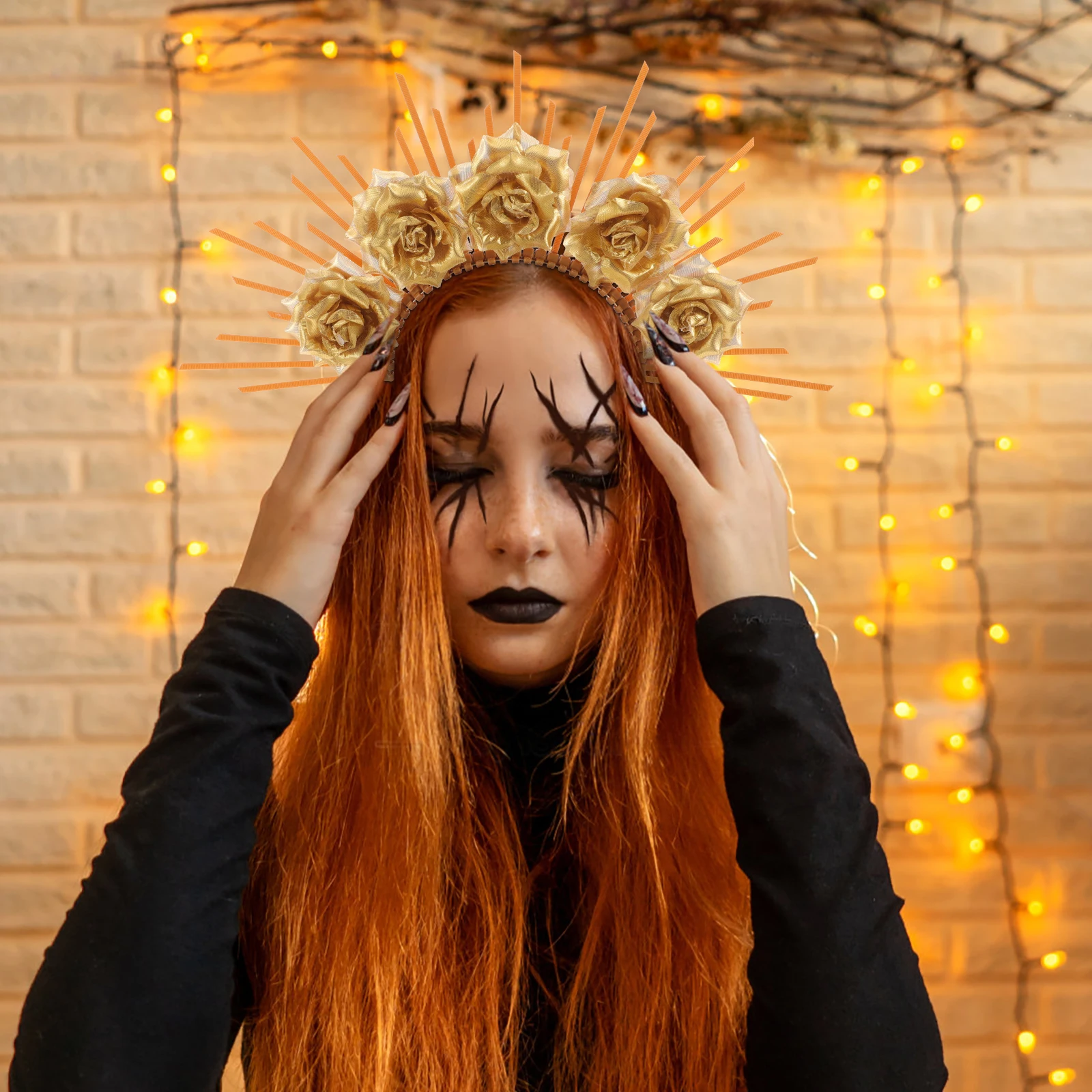 

Goddess Crown Headb Plastic Material Zipper Tie Cosplay Wedding Party Decorative Hair Accessory Golden Flower Design Fit