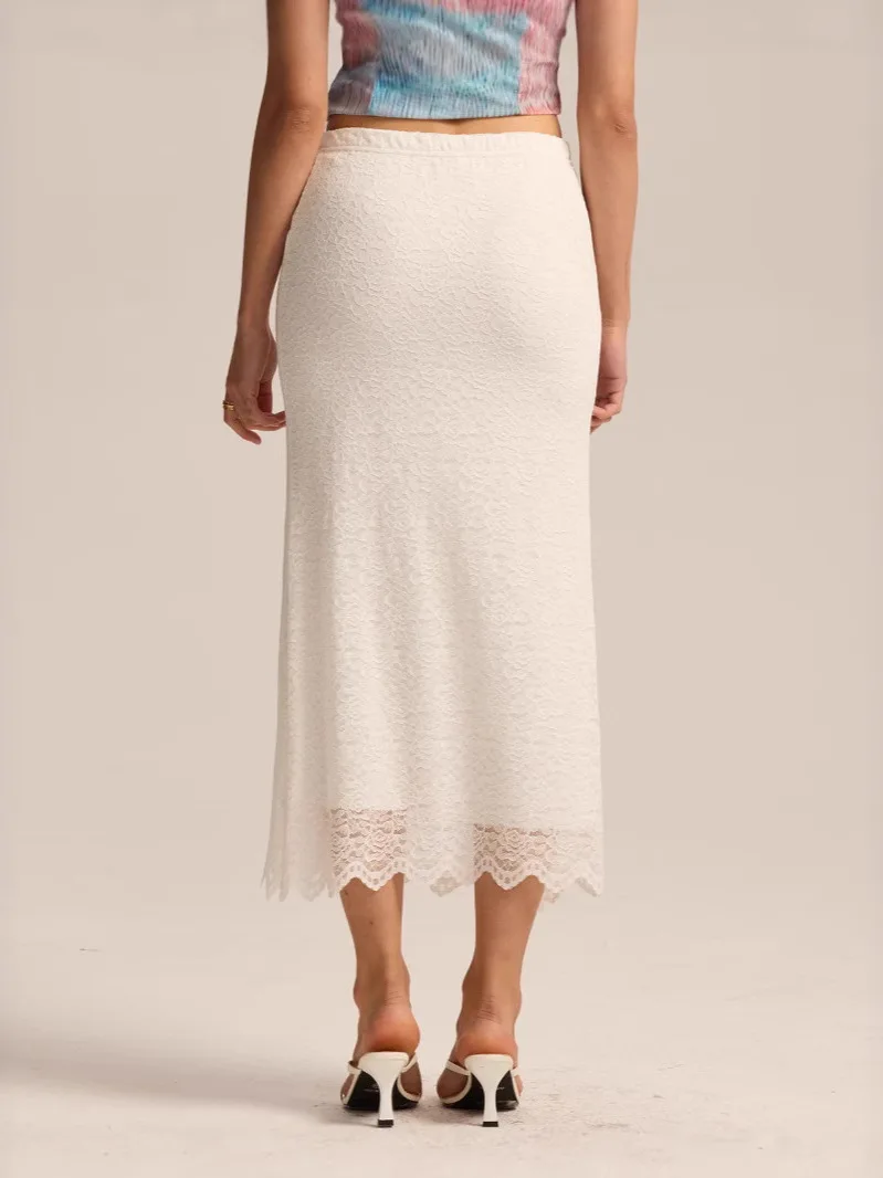 กระโปรงยาวเอวสูงผ้าลูกไม้ทรงเข้ารูปเซ็กซี่สไตล์ยุโรปสำหรับผู้หญิง ทำจากเส้นใยโพลีเอสเตอร์แบบพันรอบตัว