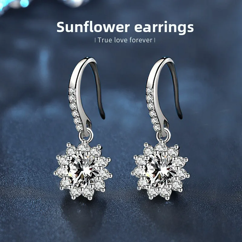 

S925 Серебро, белое золото, 1CTx2 D, цвет подсолнечника, муассанит, ушные крючки для женщин, элегантные ювелирные изделия, подарок