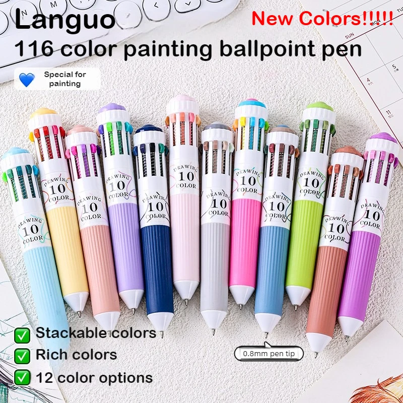 

LANGUO 120/10 Colors Art Drawing Multicolor Ballpoint Pen Soft Grip Press Colorful Multifunctional 0.8mm Marking Pen Stationery