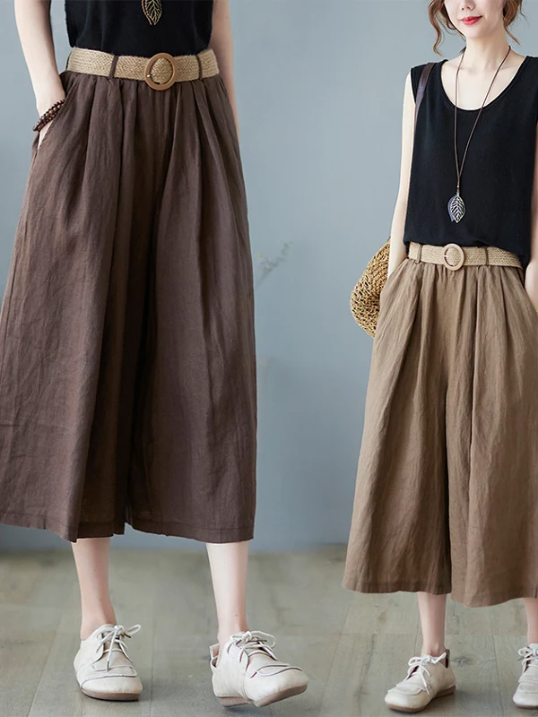 

Повседневные широкие хлопковые льняные брюки на семь футов, женские свободные летние художественные брюки больших размеров для полных сестер