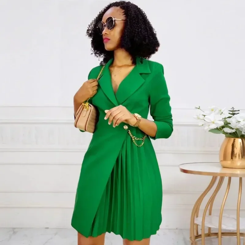 African Party Evening Dresses for Women Autumn Fashion African Long Sleeve V-neck Green Orange Black Mini Dress Outfits S-3XL image 3