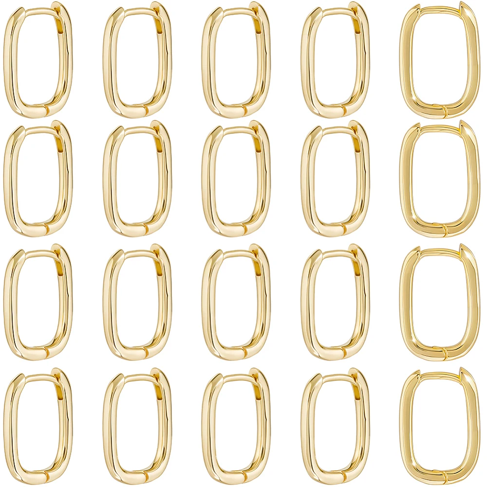 1 Box 10 Pairs Rectangle Hoop Earring for Women 18K Gold Plated Brass U Shape Trendy Geometric Oval Chunky Earring Hoop