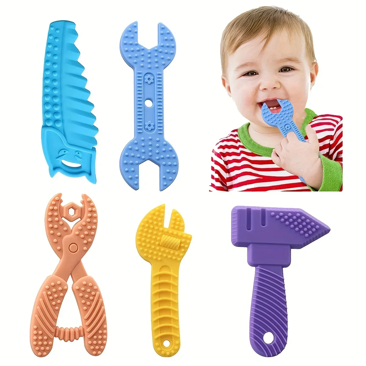 Baby Teething Toys Freezer BPA Free Silicone 0-12 Month Chew Toys Hammer Wrench Spanner Pliers Shape With Storage Box