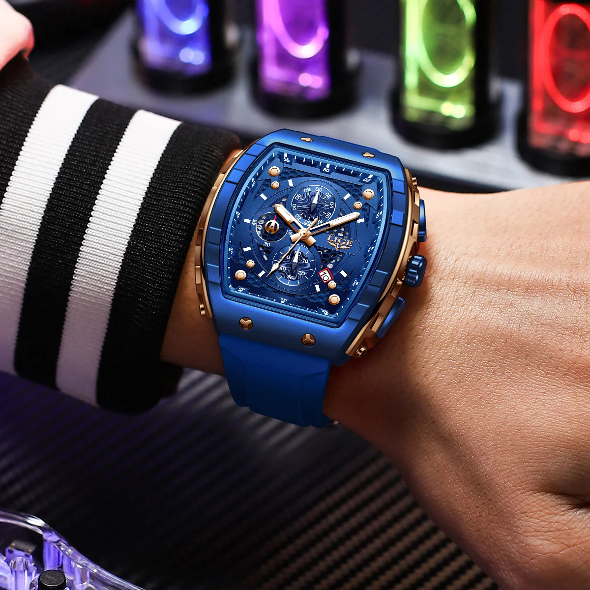 LIGE Military Mens Watch Original Luxury Sport Calendar Quartz Watches Waterproof Chronograph Man Watch Silicone Strap Clock+Box