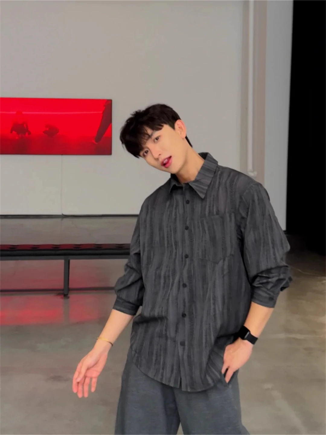 

Men's Long Sve Tie Dye Striped irt Unique Design Autumn Early Season Outerwear Breathable Stand Fit Student Couple Youth