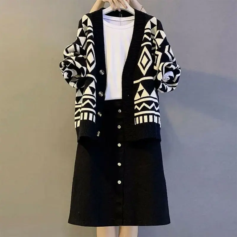 プラスサイズ初秋セット レディース Sle 2025 新作 プラスサイズ シスター体型カバー オープンカーディガン スカート おしゃれなTシャツ...