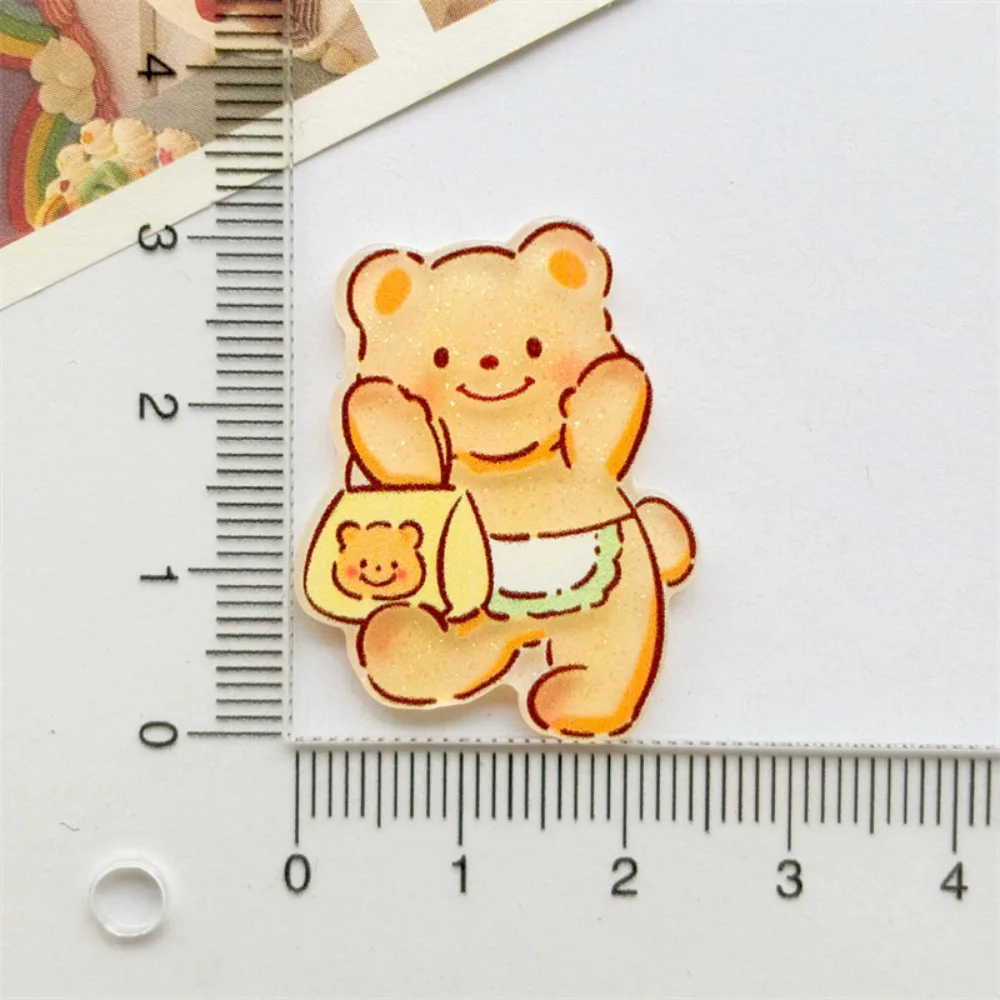 10pcs Sweet Cartoon Character Butter Bear Paster Acrylic DIY Making Hairclip Shiny Phone Decor Badge