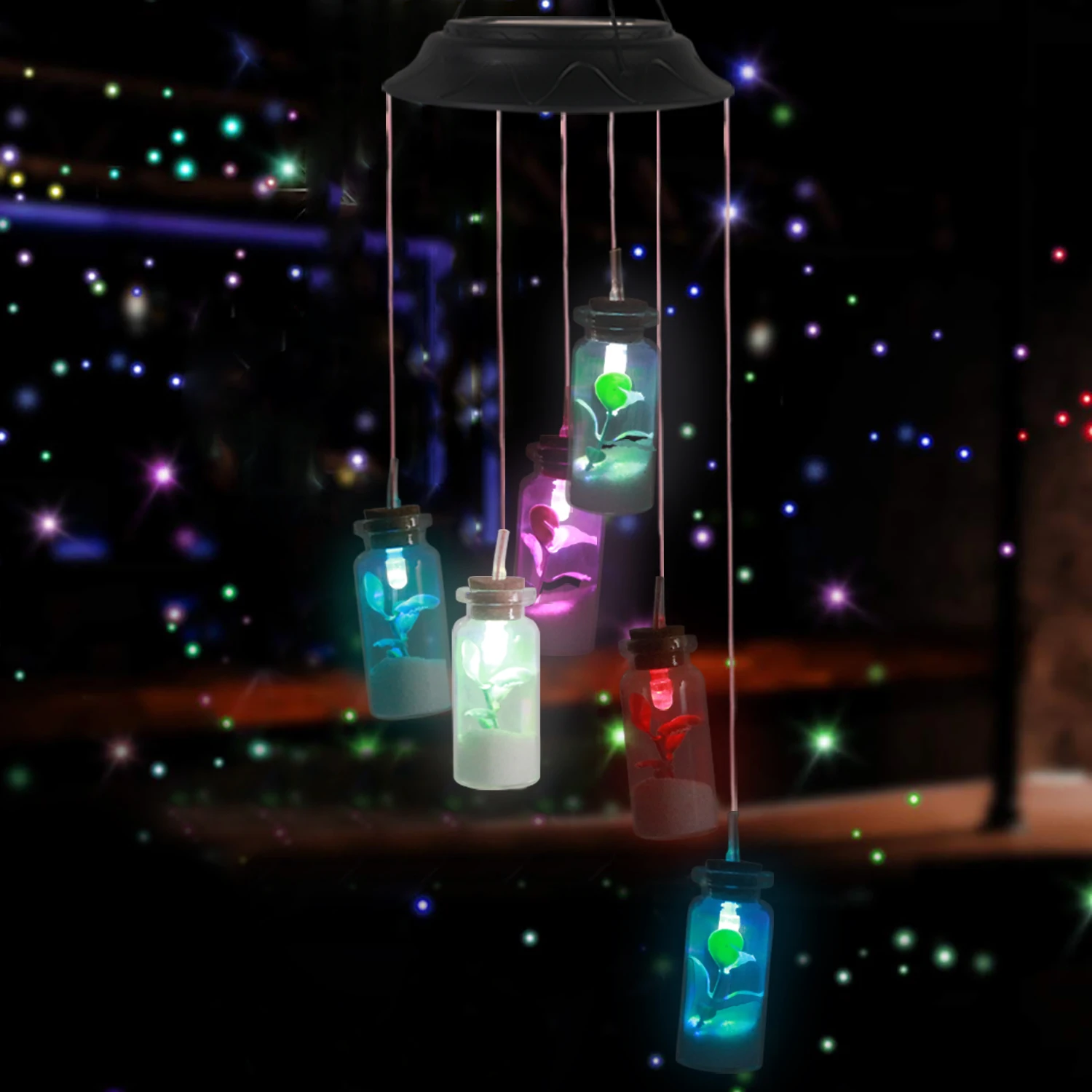 New Design Solar Wishing Bottle Outdoor Hanging Light LED Color Changing Wind Chime Lamp For Indoor Balcony Decoration