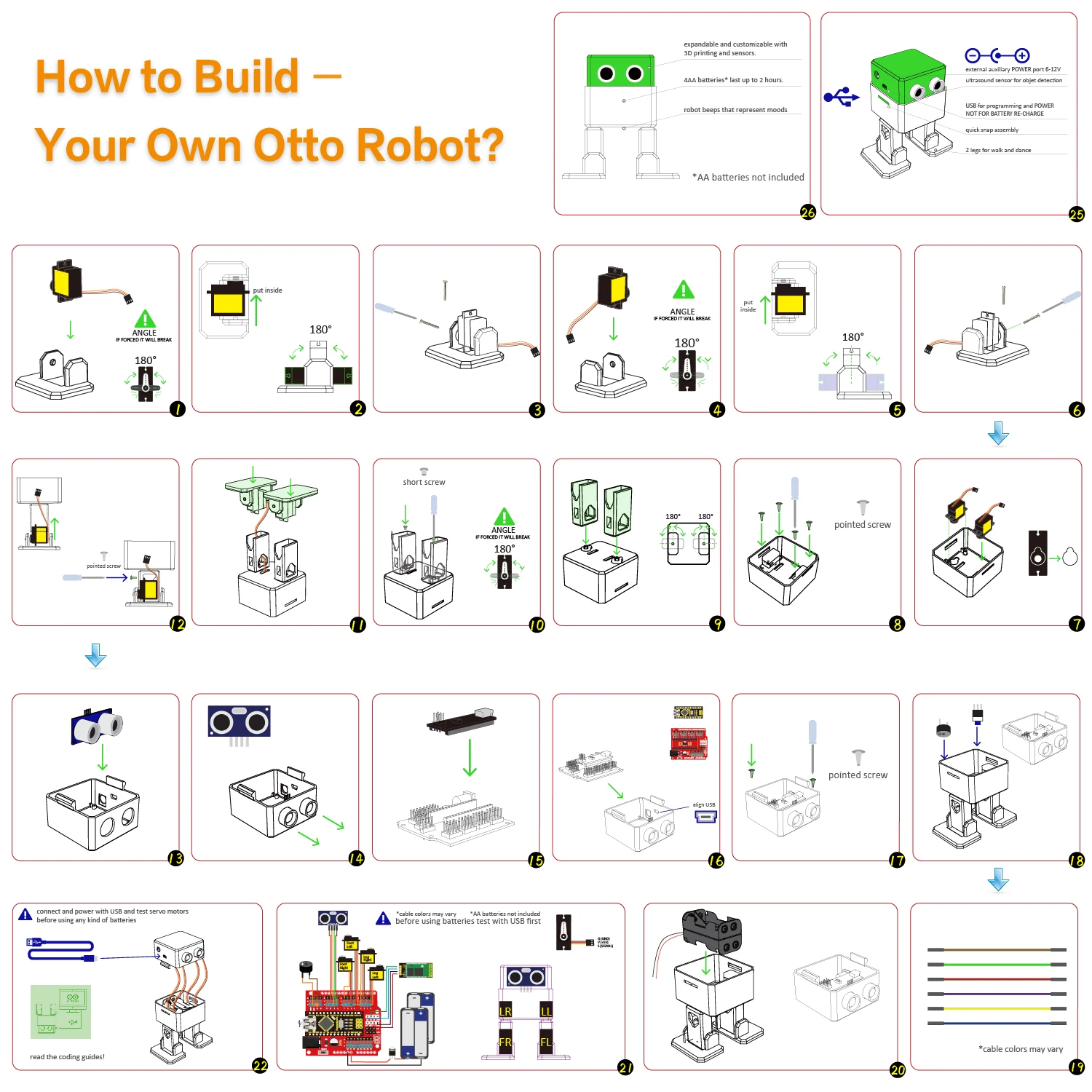 Keyestudio Electronic DIY Parts  Kit For OTTO Robot Maker (No  Printer Parts) For Arduino Starter Kit NO SOLDERING REQUIRED