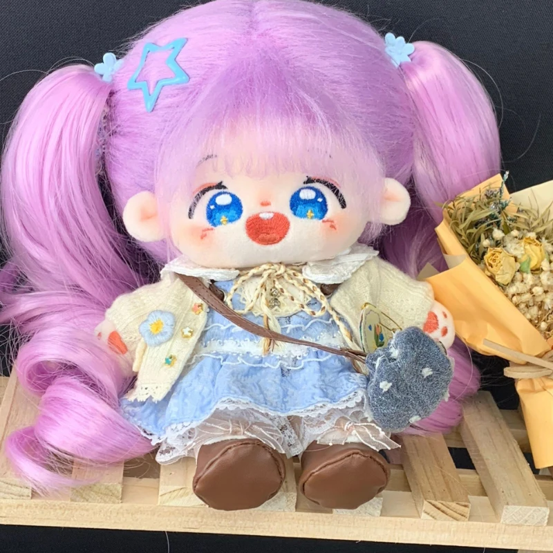 In Stock 20cm No Attribute Purple Fried Hair Kawaii Cotton Doll Grape with Ponytail with Skeleton Naked Doll Collection Gift