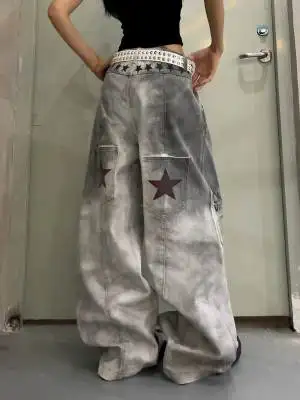 Autumn Vintage Letter Printed White Straight Jeans For Men Y2K Vintage Streetwear Wide Leg Jean Hip Hop Fashion Denim Pants