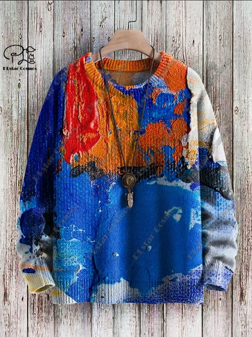 Brand New 3D Printed Retro Colorful Art Print Authentic Ugly Sweater Winter Casual Unisex Sweater F-3