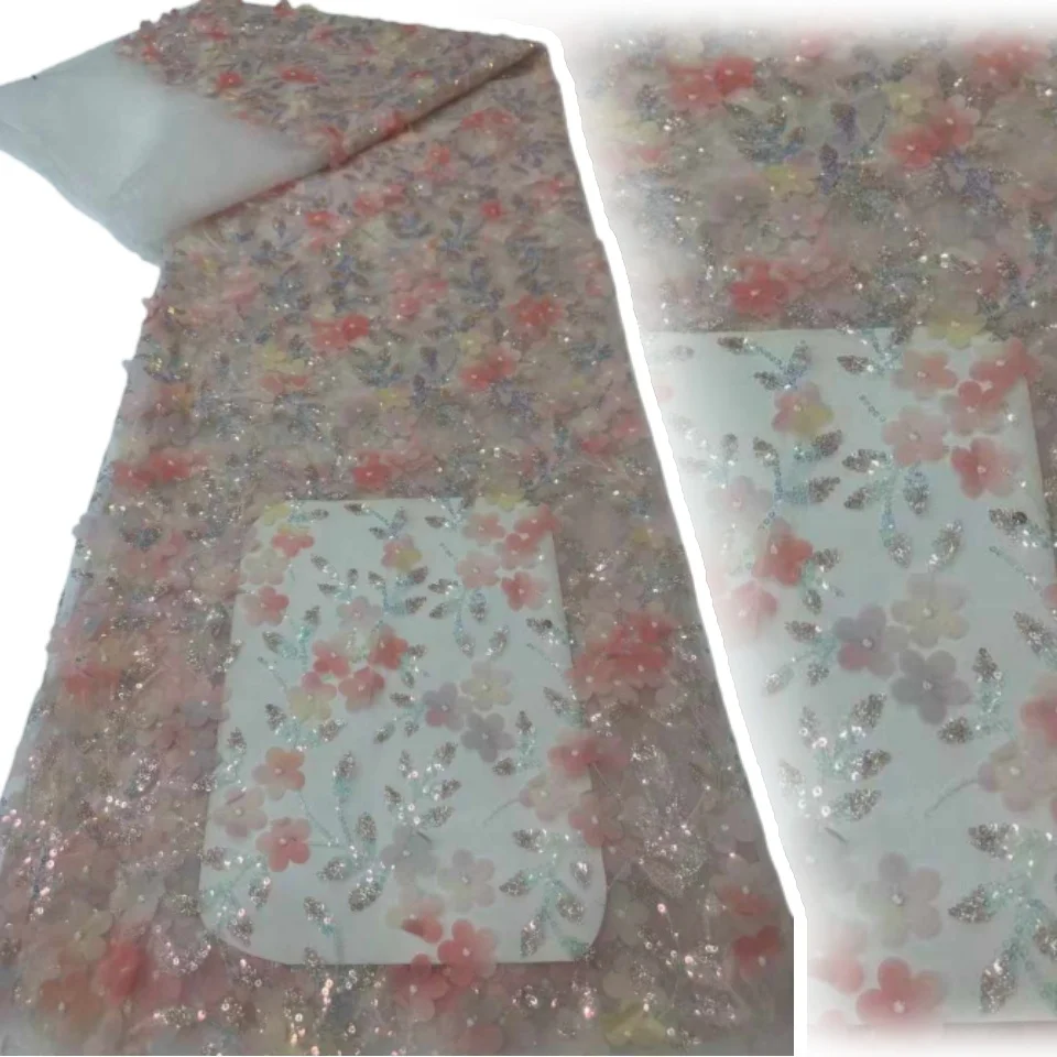 

Роскошная африканская аппликация, 3D цветочная кружевная ткань, высокое качество, французская сетка, вышивка, тюль, кружевная ткань для шитья платьев AH1756