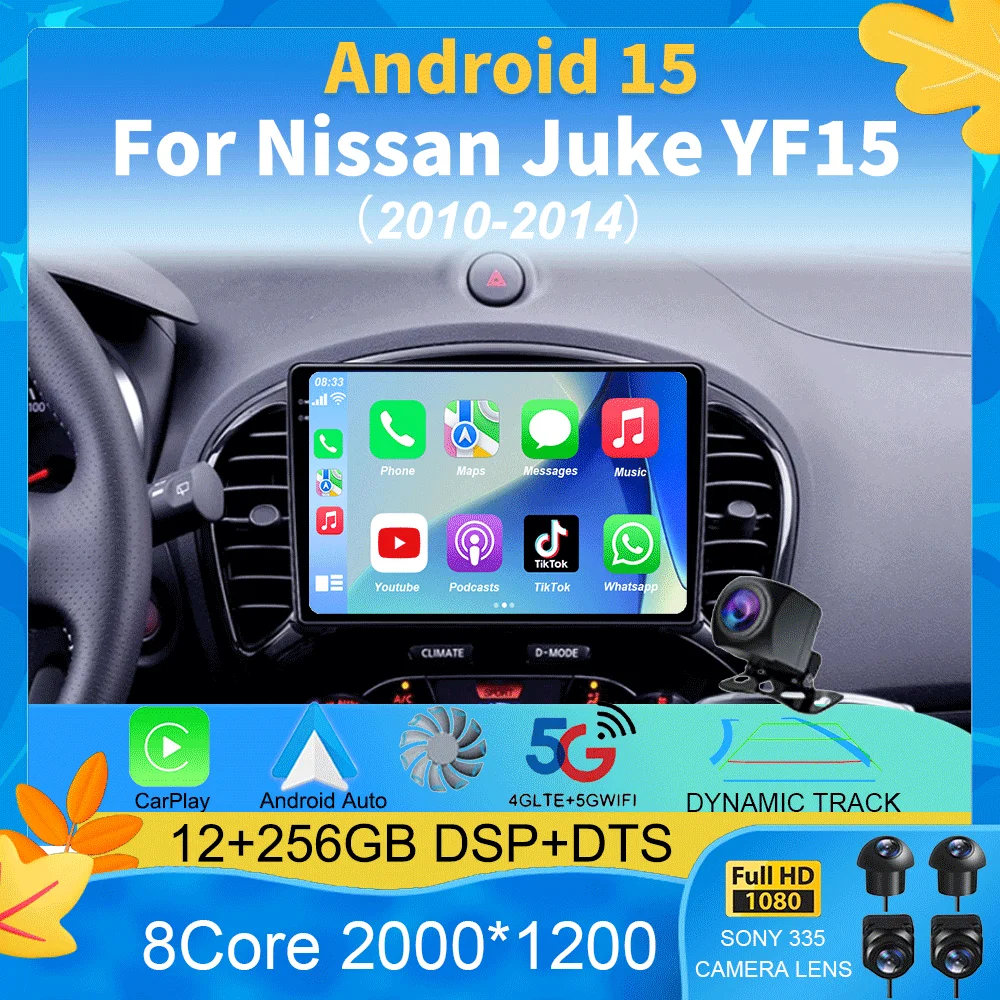 

Android 15 video Player Carplay Auto For Nissan Juke YF15 2010 - 2014 Multimedia Car Radio WIFi+4G DSP 2 DIN Touch Screen