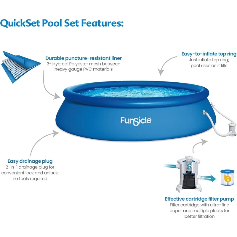 Set per piscina esterna fuori terra con anello gonfiabile rotondo Quickset da 15 piedi x 36 pollici con pompa filtro e tipo D C