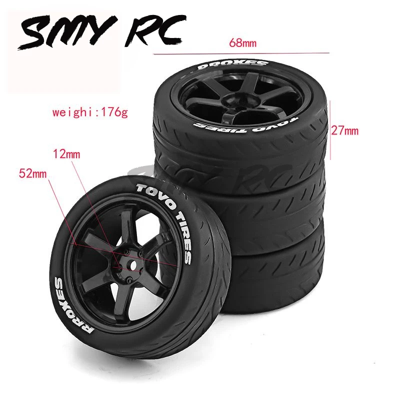 4 Uds 65mm neumático de goma rueda 12mm hexagonal para Tamiya TT01 TT01E TT02 TT02B XV01 TA06 PTG-2 1/10 RC piezas de actualización de coche de