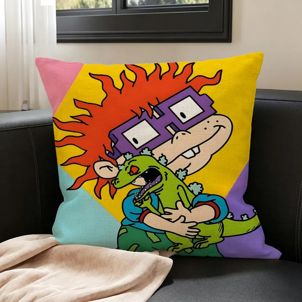 Cartoon Rugrats Cushion Cover Natural Linen Pillowcase Set, All-in-One Decor for Sofa, Bedroom & Chair