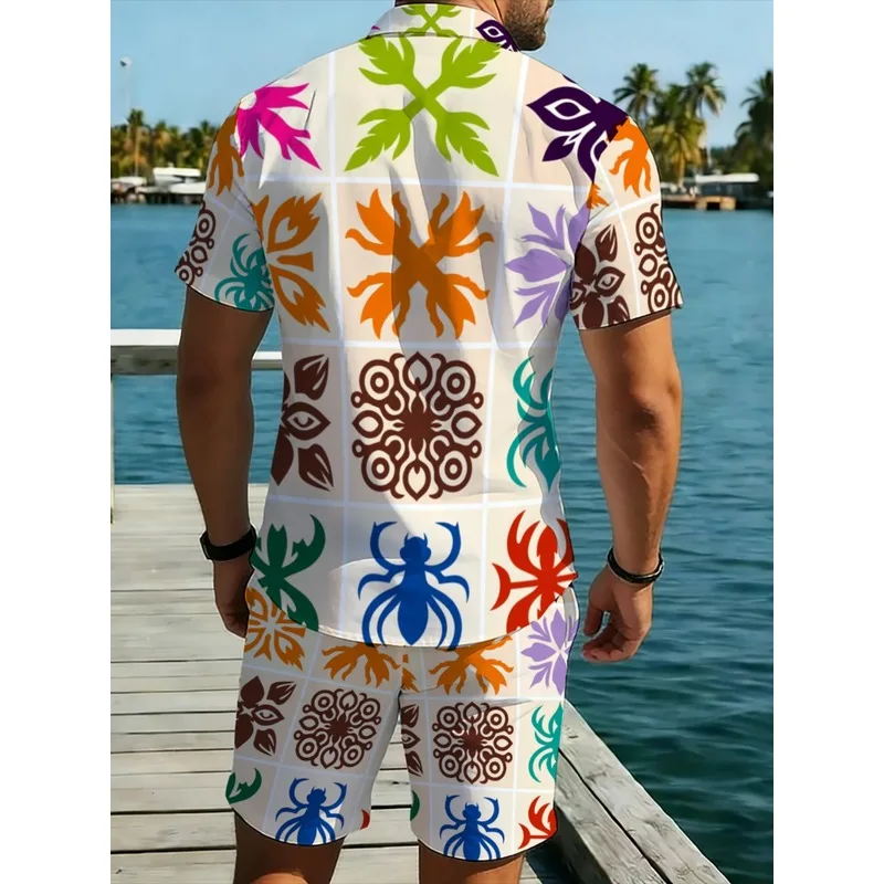 Summer Men Two Piece Printed Shirt Shorts Set Quick Dry Lightweight Comfortable Beach Resort Swim Pool Vacation Travel Matching view 2