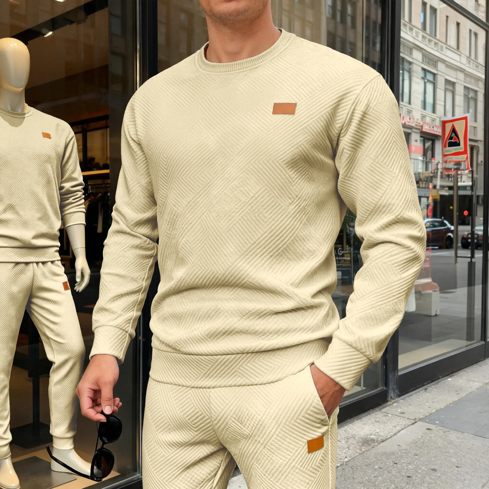 Cross-border New Outdoor Leisure Sports Men's Simple Commuting Loose Texture Crewneck Sweater