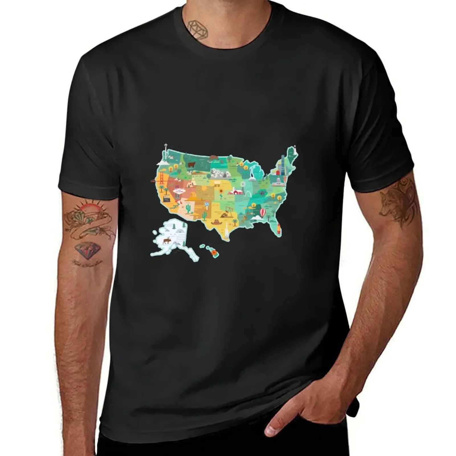 USA tourist map T-Shirt cheap stuff sports fans plus size clothes cotton graphic tees mens t shirt graphic