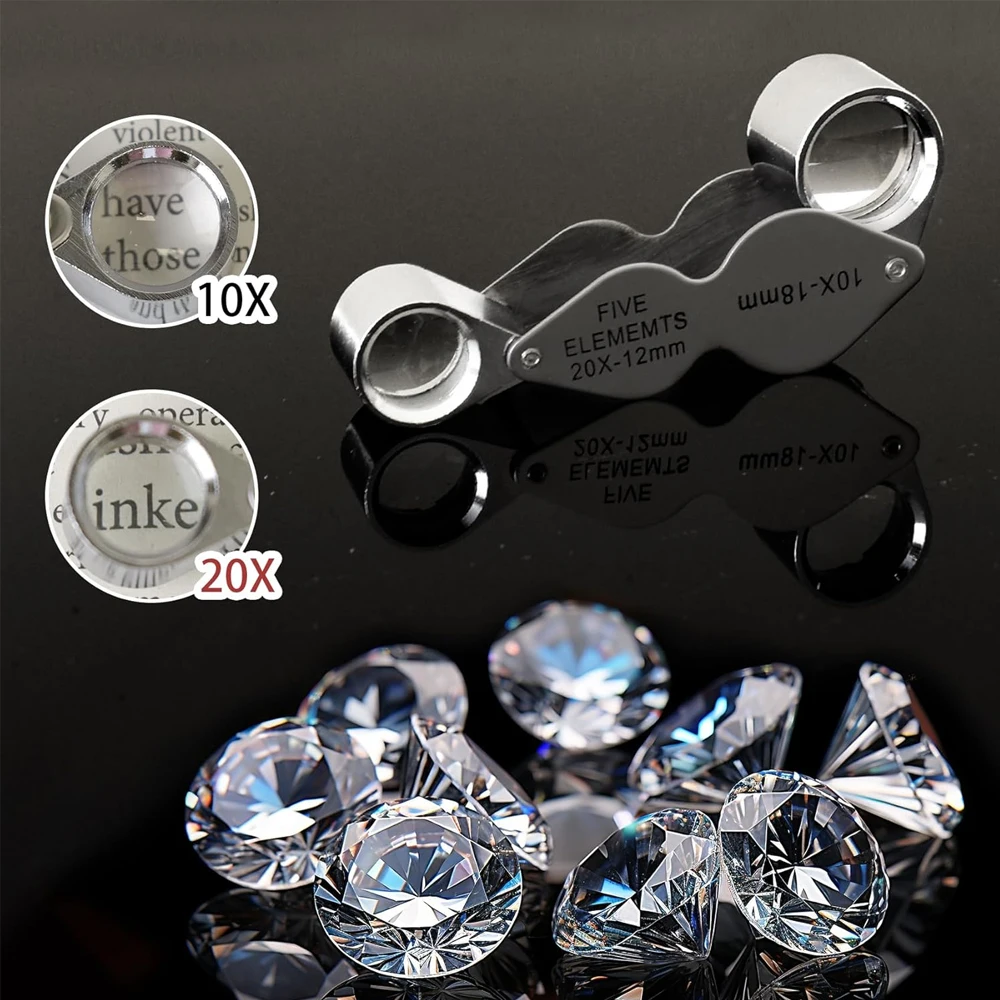 10X 20X Jewelers Loupe Pocket Magnifying Glass With Dual Lenses Foldable Jewelry Loop Magnifier For Diamonds Coins Watches Plant