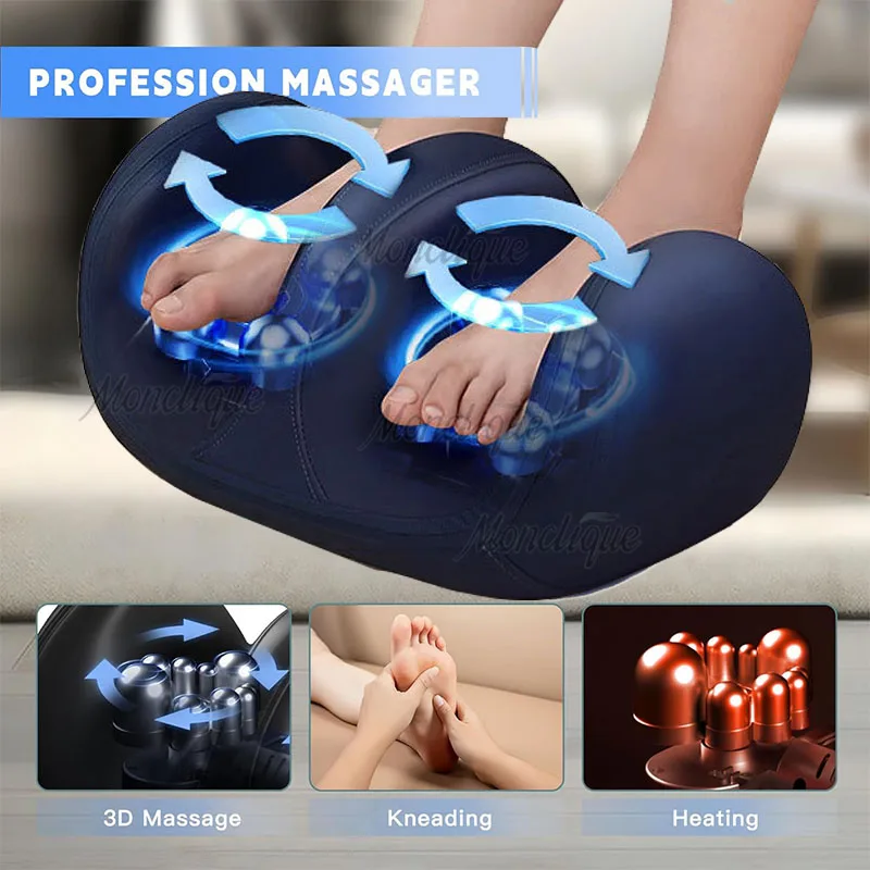 Electric Foot Massage Machine With Hot Remote Foot Calf Arm Three-in-one Massager Shiatsu Kneading Roller Body Muscle Relaxation
