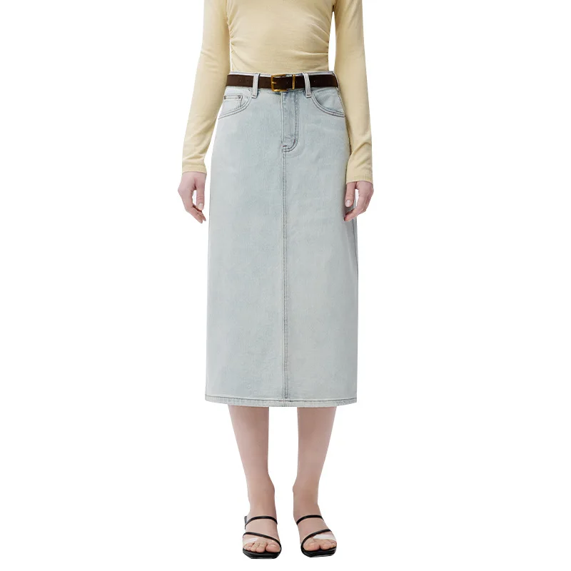 

Легкая роскошная джинсовая юбка до половины тела, новая классическая, модная и универсальная джинсовая юбка с разрезом для женщин весной и летом
