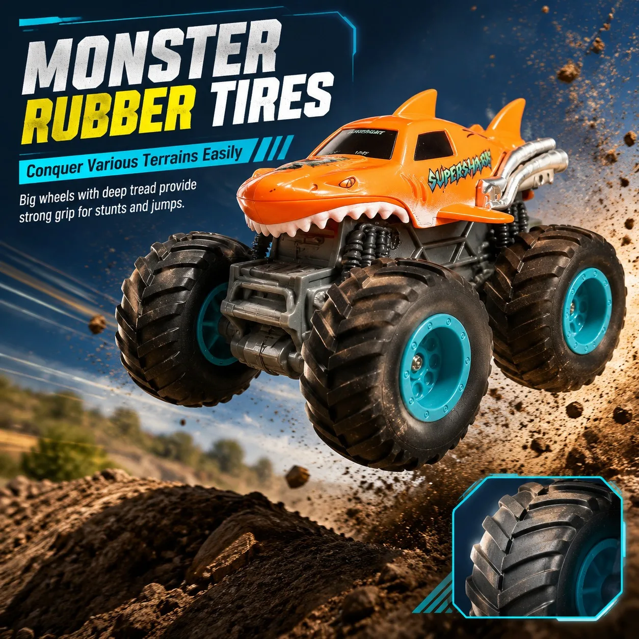 1:64 Mini Shark RC Monster Truck 2.4GHz Remote Control Car LED Light Off-Road Vehicle Rechargeable Toy For Kids view 4