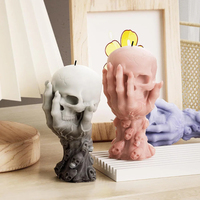 Halloween Skull Candle Silicone Mold Set, 1 Piece Handheld Skull Resin Casting Mold, DIY Plaster Handmade Artwork Making Tools