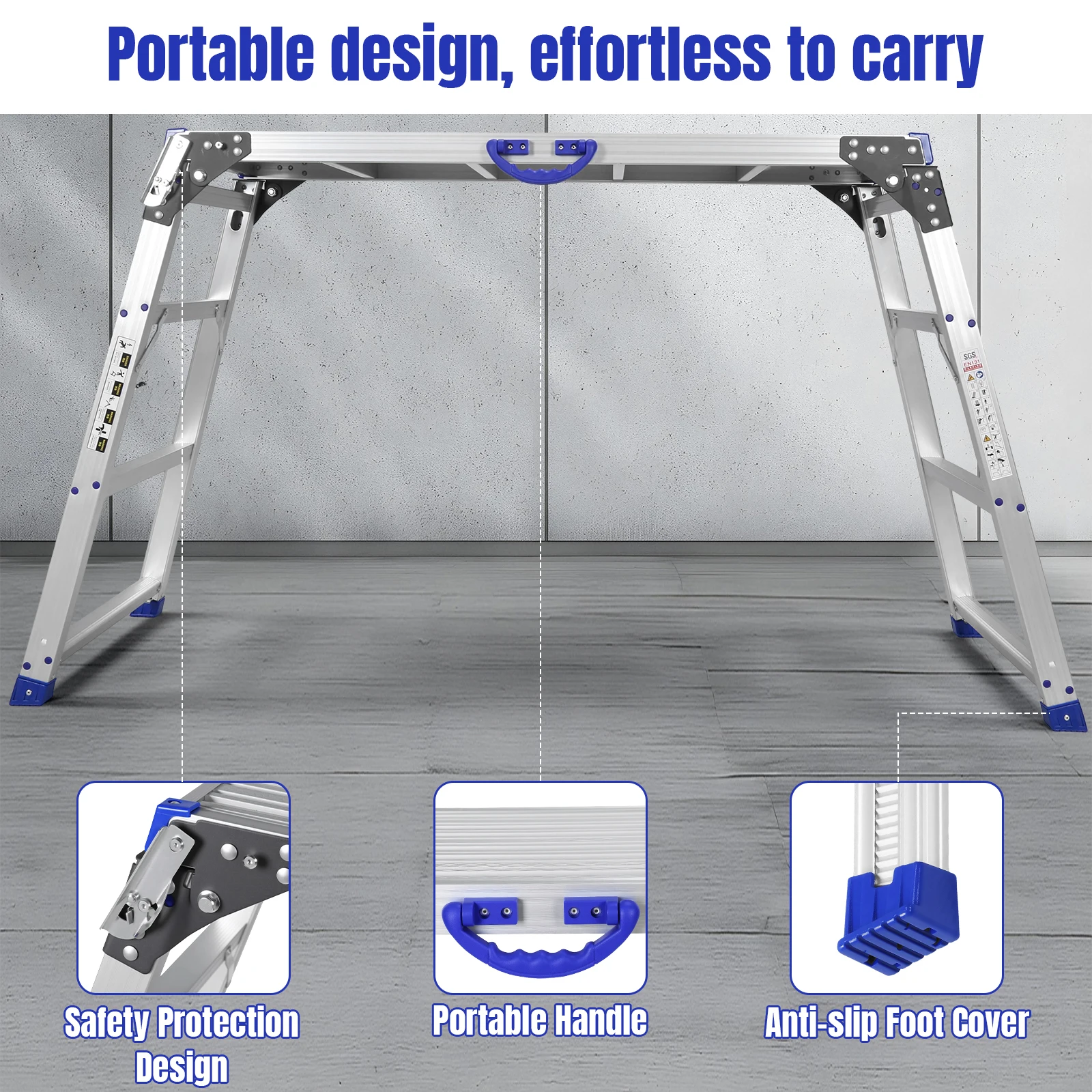Thicken Construction Ladder Portable Ultra-Wide Step Stool Platform Folding Telescopic Industrial Work Platform for Car Washing