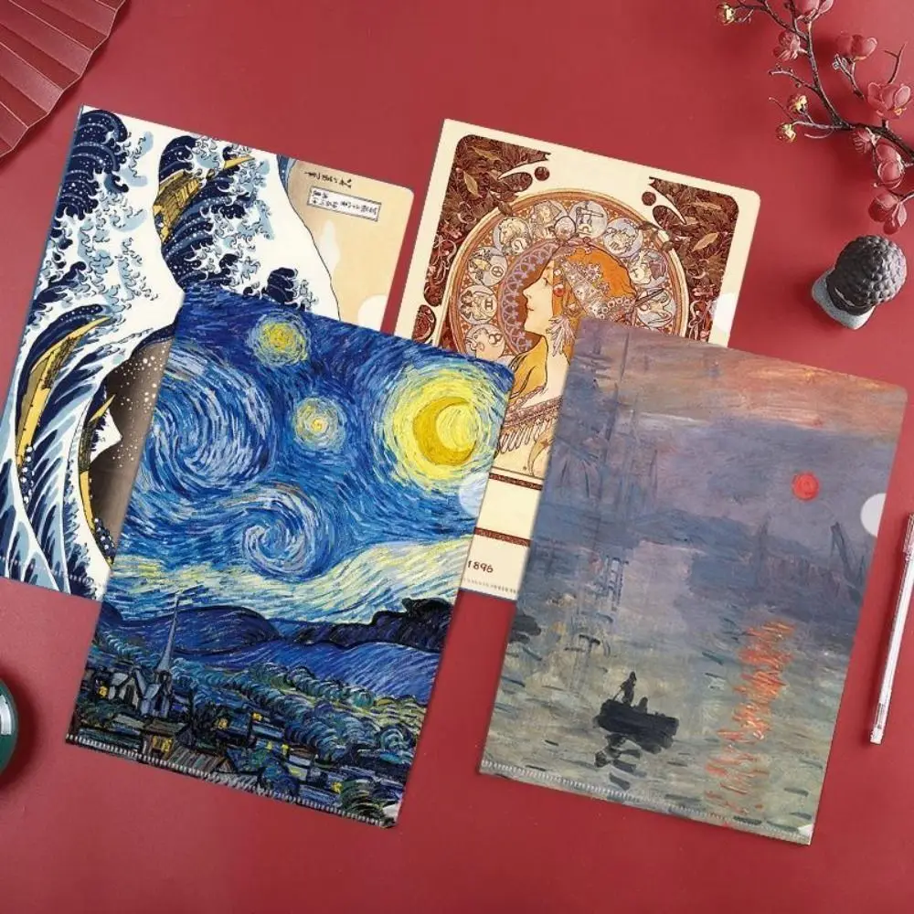 Presentation Folder L Shaped Folder Funny Storage Bag Famous Painting Series A4 File Folder Documents Paper Organizer Desktop