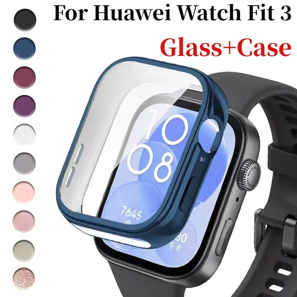 

HD стекло + чехол для Huawei Watch Fit 3, защита от падения, взрывозащищенный экран, аксессуары для Huawei Watch Fit 3, чехол-бампер