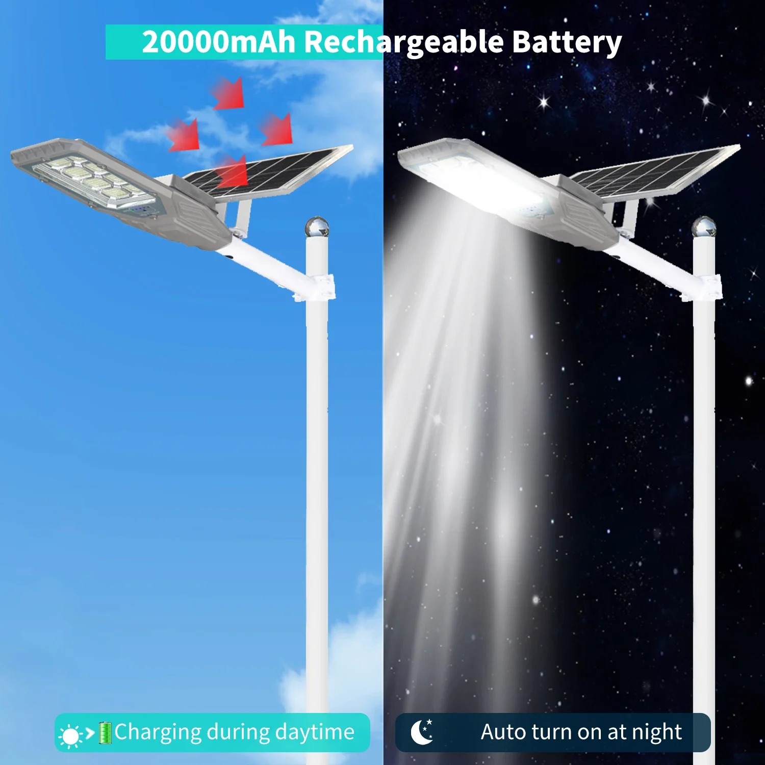 Iluminação solar led 200w poderosa luz de rua solar ao ar livre à prova dwaterproof água automático do anoitecer ao amanhecer lâmpadas de rua para garagem jardim