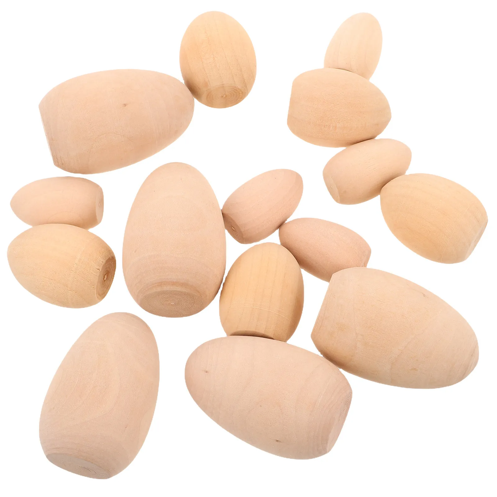 15Pcs Wooden Easter Eggs Unfinished Smooth Surface Craft Eggs for Children Art Projects DIY Decoration Easter Festive Table