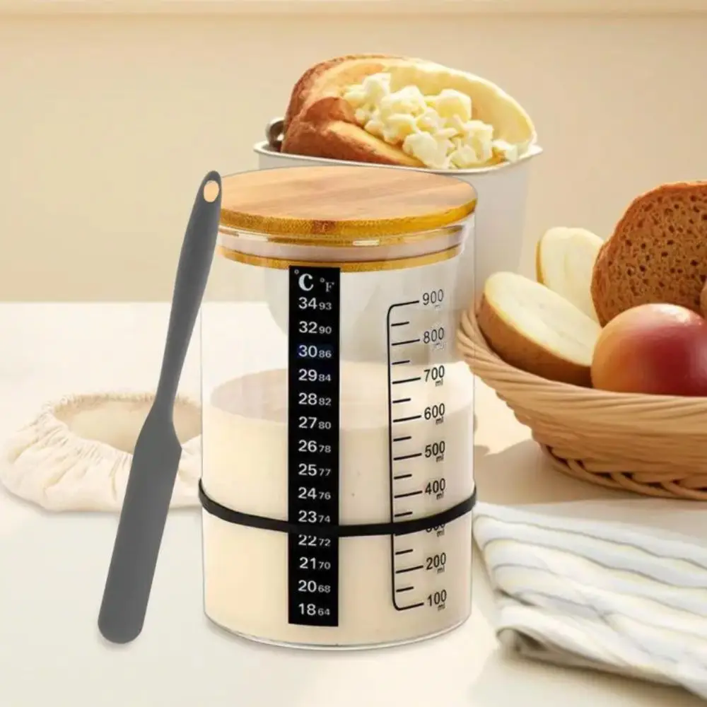 

900ml Capacity Sourdough Starter Jar 1000ml Capacity Wide Mouth Design Clear Glass Jar Clear Glass Material Kitchen Tools