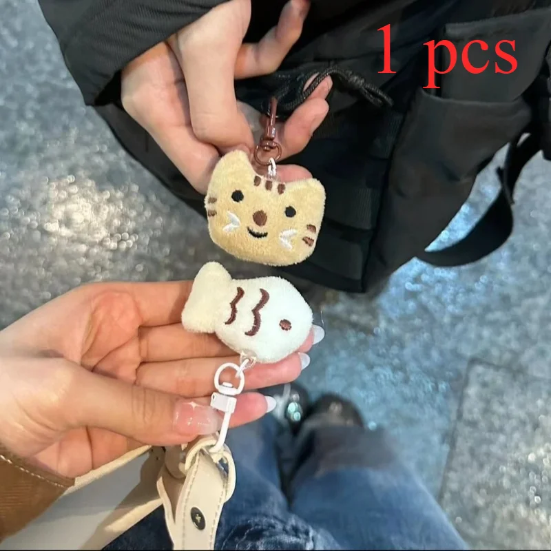 

Симпатичные брелки для ключей с мультяшными кошками и рыбками, двойные плюшевые брелоки, подвески для сумки, очаровательные брелоки для женщин и девушек