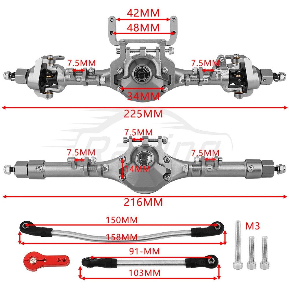 New Aluminum Alloy Front Rear Straight Complete Axles for 1/10 Axial SCX10 II 90046 90047 RC Crawler Car Metal Upgrade Parts