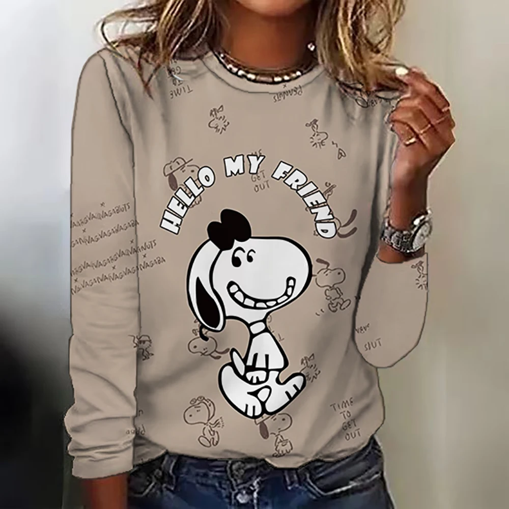 Snoopy Cartoon Pattern T-shirt Gothic Snoopy Fun Long Sleeve T-shirt Women\'s Snoopy Printed T-shirt Retro T-shirt Women\'s Clothi