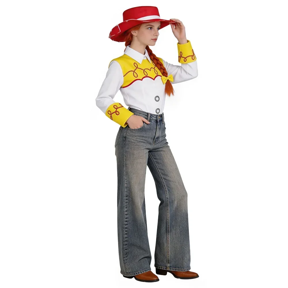 Movie Story Erwachsenen-Jessie-Cosplay-Kostümset im Cowboy-Stil mit Hemd, Hut und Schleife für Halloween-Party, Unisex – Detail 4