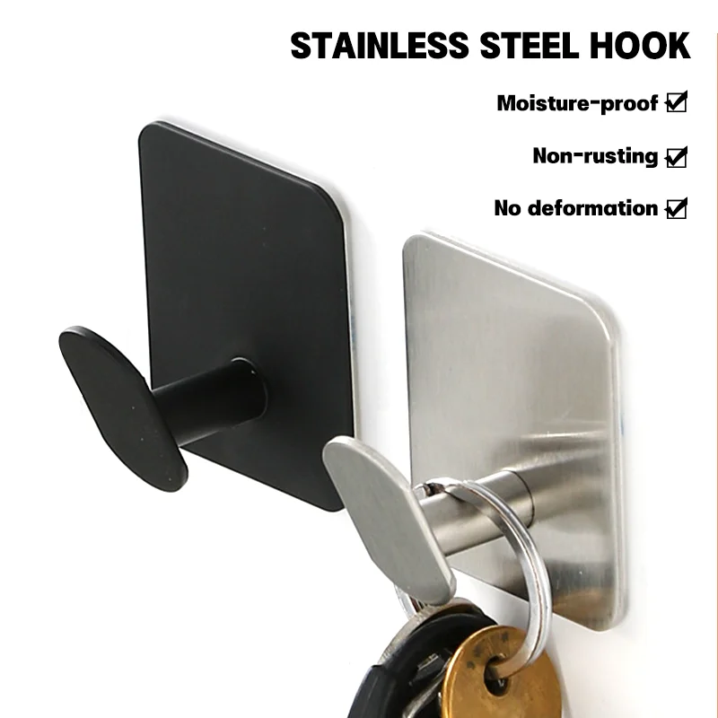 Waterproof Adhesive Wall Hook Stainless Steel Bathroom Hooks Towel holder Closet Hook Kitchen Hardware Multi-Purpose Hanger Hook