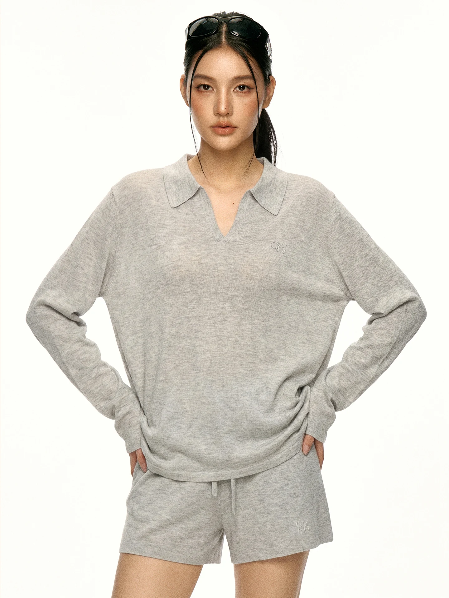 Aaisup Rylee Lightweight Long Sleeve Women's Summer Loose Lazy Style Slimming Shorts Set UV Protection Cover up  Shirt