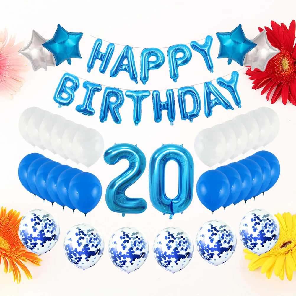 

Birthday Sets Happy 20 Years Decorative For Party Gathering Blue Shining Star Shape Premium Aluminum Film Latex Material