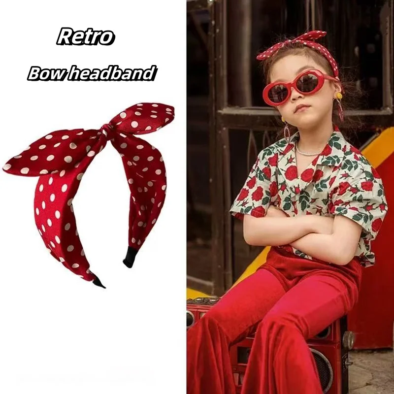 Solid Color Polka Dot Children's Bow Elegant Temperament Wide Headband Fashionable Girl Makeup Korean Headband Hair Accessories