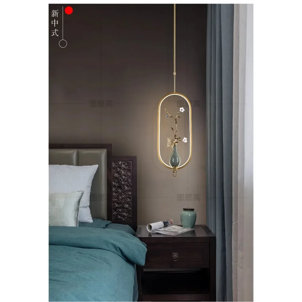 Lampe Suspendue en Cendre pour Table de Chambre à Coucher, Petite Suspension Simple de Style Chinois, pour Chambre à Coucher Principale