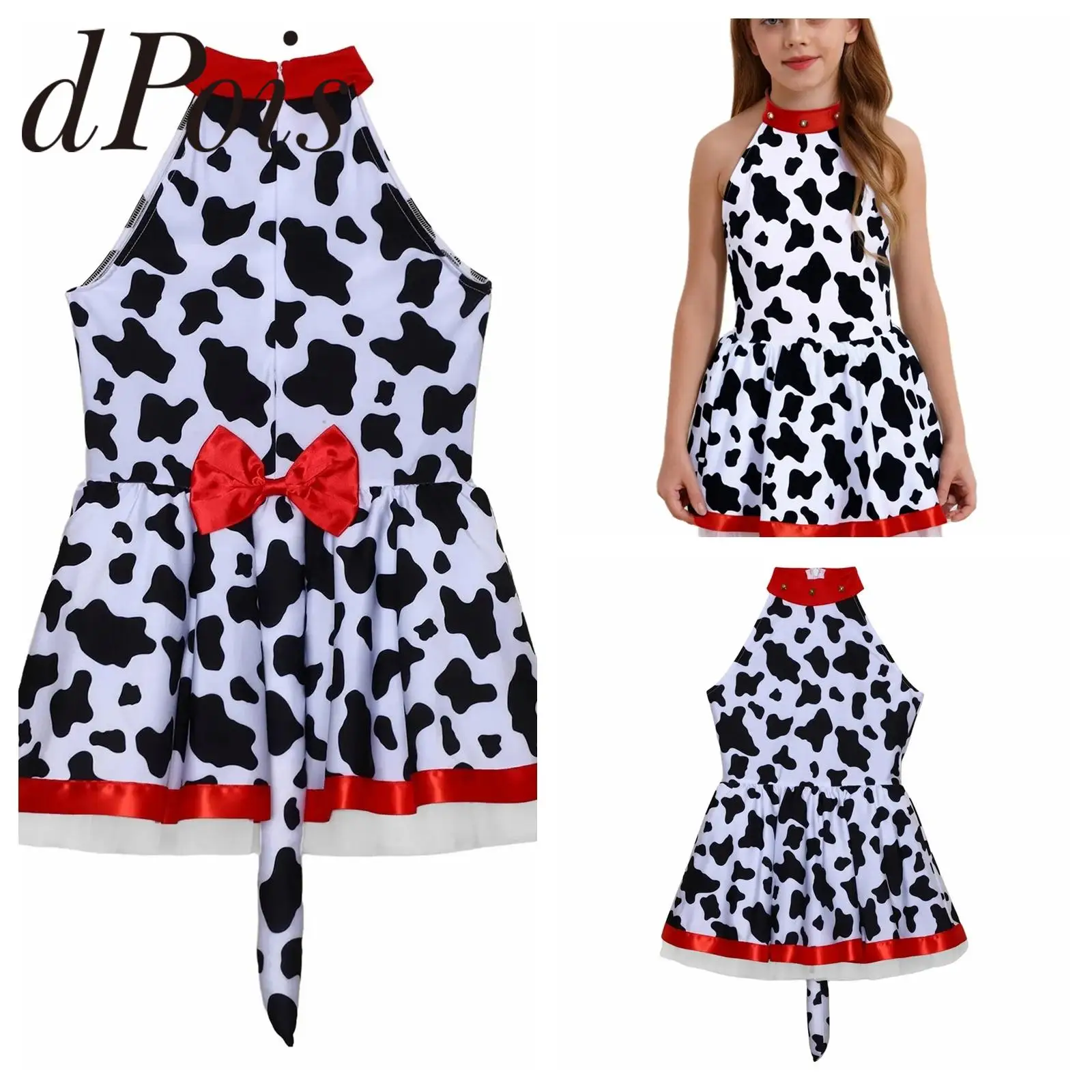 

Kids Cosplay Cow Costumes Girls Skirt Hippie Clothes Halloween Western Cowgirl Costume Farm Animal Carnival Party Dress Up
