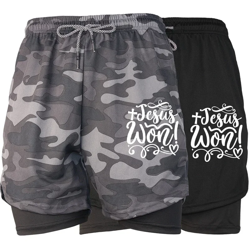 

Мужские спортивные шорты для фитнеса с несколькими карманами и принтом в повседневном стиле, облегающие повседневные шорты на подкладке для пляжных тренировок