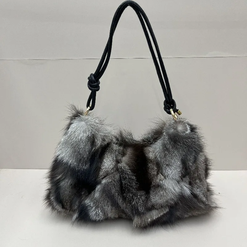 Luxury Real Fox Fur Women Messenger Bag 2025 Winter Ladies Warm Shoulder Bags Designer Fur Tote Bag Evening Party Clutch Bag