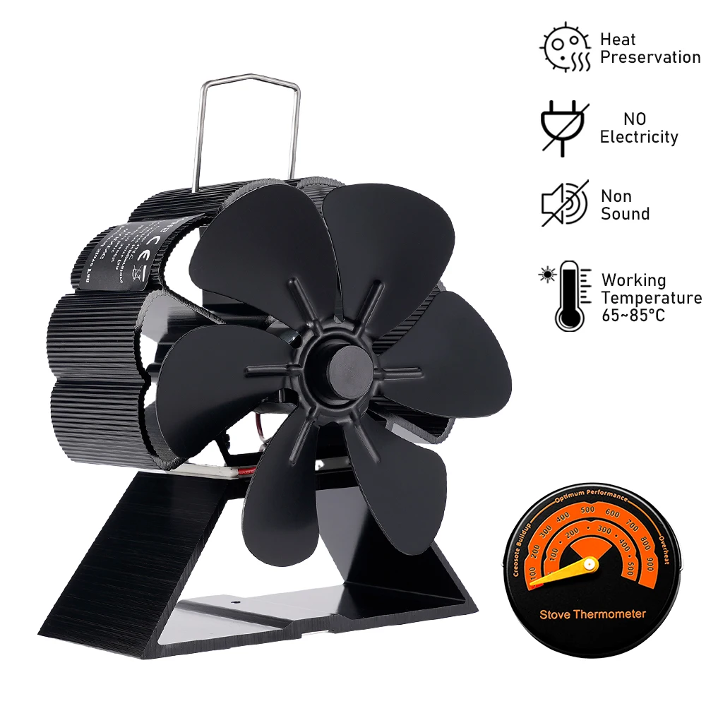 Mini 6 Blades Stove Fan Heat Powered Fireplace Fan Log Wood Burner Energy Saving Quiet Eco-fan Home Efficient Heat Distribution